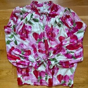 Joie Pink & Red Vibrant Floral Blouse | Size Large